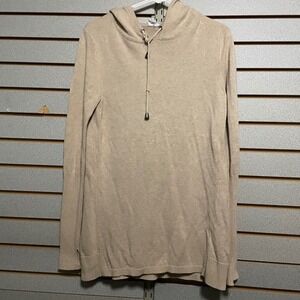 Cable & Gauge Beige Knit Hoodie Sweater Women Casual Long Sleeve Drawstring L